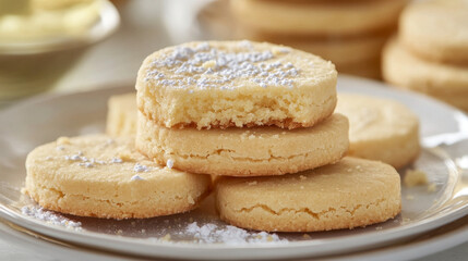 Indulge in the delightful crunch of shortbread cookies, a classic vanilla treat. Their golden goodness makes them a perfect snack or dessert.