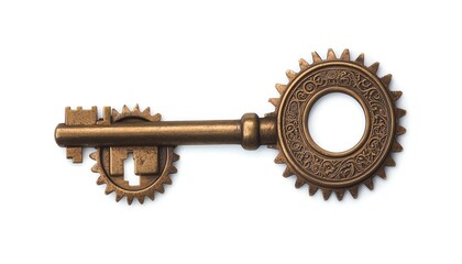 An ornate vintage key featuring gear details, perfect for representing unlock, access, and mystery themes in design.