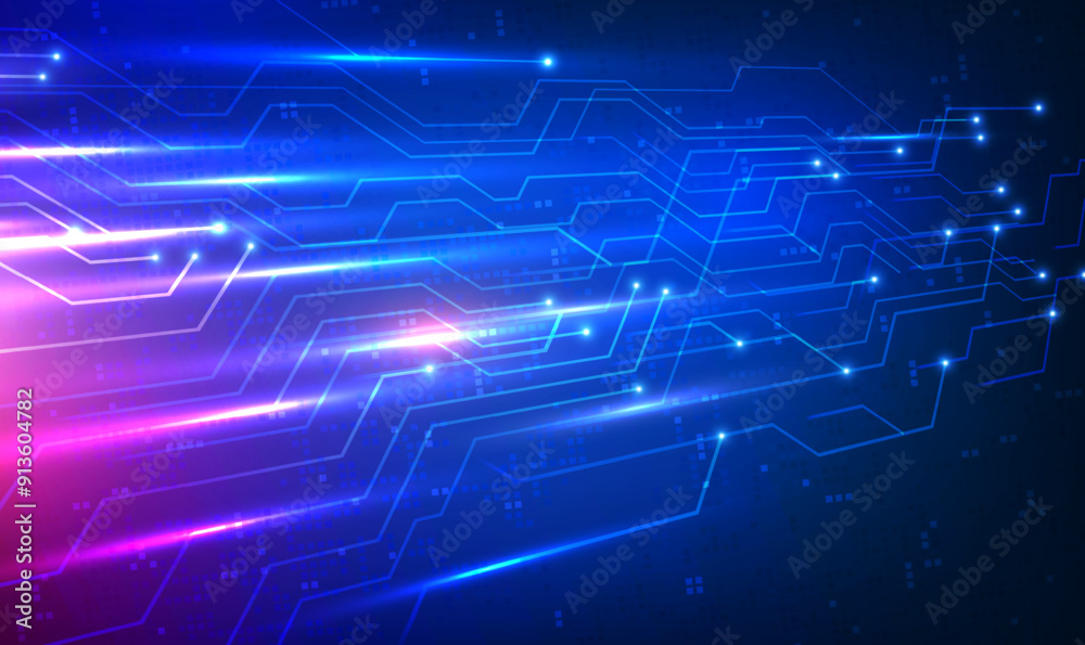 Poster perspective cyber sci fi circuit technology background. abstract 3d futuristic circuit lines and dot