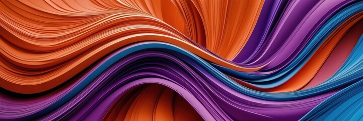 A vibrant and dynamic abstract paper art composition with fluid waves in blue, orange, and purple. High-resolution 8K HDR image showcasing modern and aesthetic design.