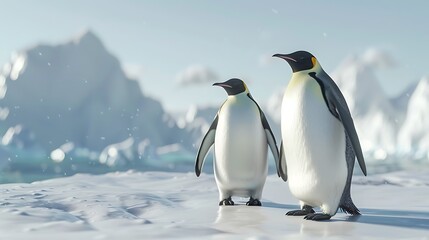 Obraz premium Two Emperor Penguins Standing on Ice in the Antarctic