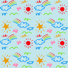 seamless pattern of crayon doodle kiddy and fun repeatable background 