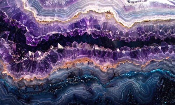 A stunning close-up of a purple geode crystal, displaying its intricate patterns and vibrant colors