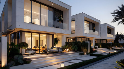 Modern Villa Exterior with Garden and Patio - 3D Rendering