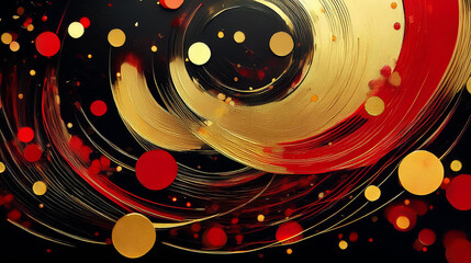 黒い背景に赤と金で描いた曲線