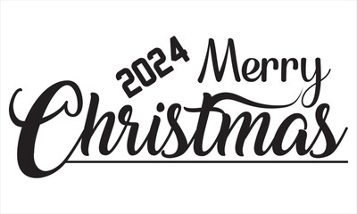 Hand drawn Merry Christmas 2024 lettering. Handwritten Christmas calligraphy. Greeting card design. Vector illustration. EPS 10/AI