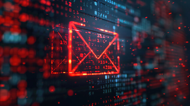 Email and binary code data, technology background.