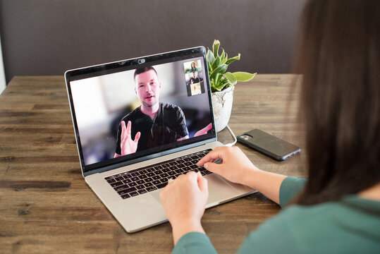 Meeting on zoom with man and woman