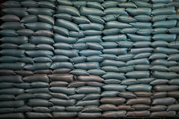 Obraz premium Stacked large bags full of Robusta coffee beans