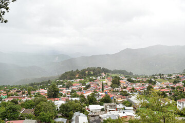 Panoramic view of mexican town Capulalpam in mountains of Oaxaca