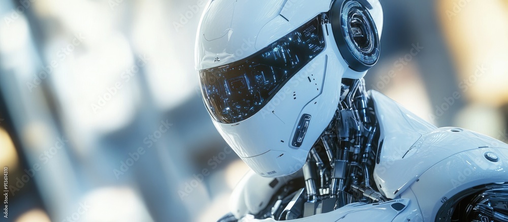 Poster futuristic 3d rendering of a robotic droid depicting advanced technology development artificial inte