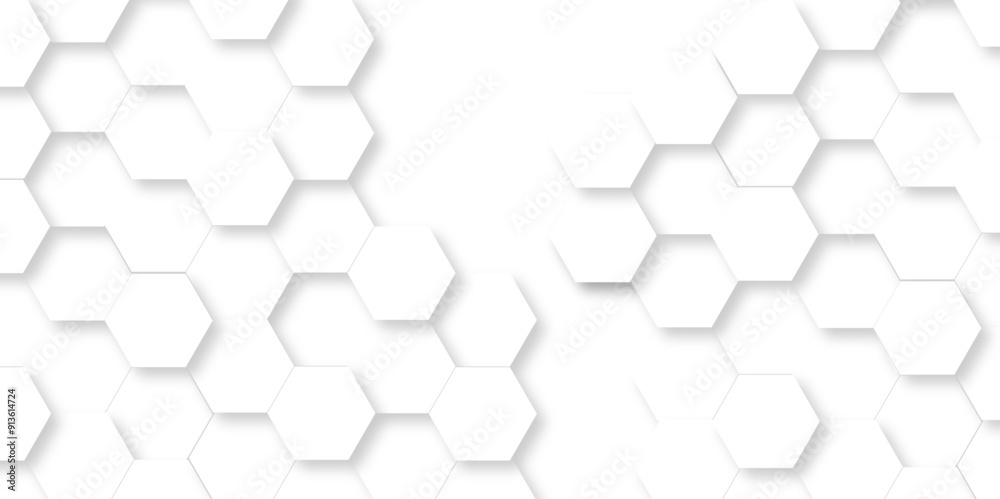 Wall mural Vector abstract hexagonal futuristic geometric backdrop White 3d embossed creative hexagon, honeycomb white hexagon concept design abstract technology background, or wallpaper.