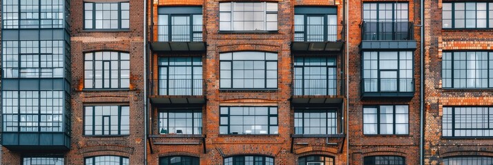 Fototapeta premium Modern brick building in cityscape symbolizing progress trade and urban expansion