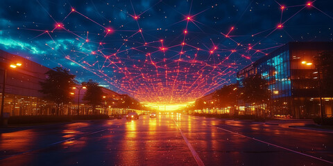 Abstract lines and dots, hexagons connect dark background. Technology connection digital data and big data concept