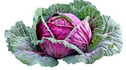 Obraz premium Fresh red cabbage with green leaves isolated on transparent background