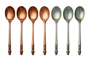 Fototapeta premium Artisan Crafted Spoons Displayed in a Row Evoking Elegance and Timeless Kitchen Aesthetics on Transparent PNG Background.