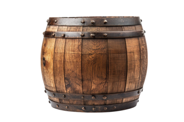 Rustic Wooden Barrel Set Against a Softly Lit Background Evoking Vintage Charm and History on Transparent PNG Background.