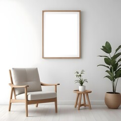 A minimalist living room with a wooden armchair 