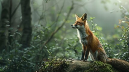 Red Fox in a Misty Forest