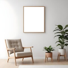 A minimalist living room with a wooden armchair 