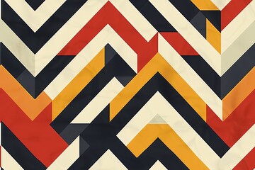 Contemporary geometric design featuring diamond and triangular stripes with diagonal lines, evoking a retro-futuristic aesthetic and minimalistic forms reminiscent of ikat and chevron patterns.