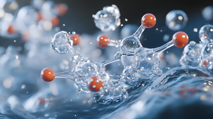 3D render of lactic acid hydrating the skin, depicting its dual role as an exfoliant and humectant on a molecular level.