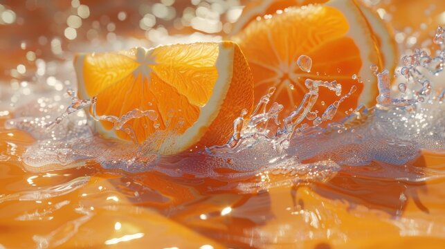 Orange Slices Splashing in Juice