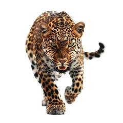 "Intense Image of a Leopard in Attack Mode, Isolated on Transparent Background"