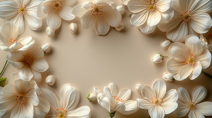 Beautiful Arrangement of White Flower Petals on Beige Background During Daylight