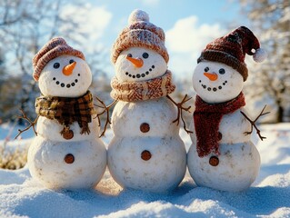 Snowmen in Winter Clothing