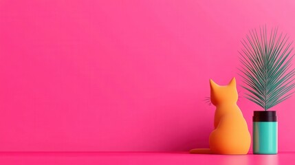 Cozy Cat Grooming Session at Home - Flat Design Illustration with Copy Space, Brushing Fur Comfortably Indoors