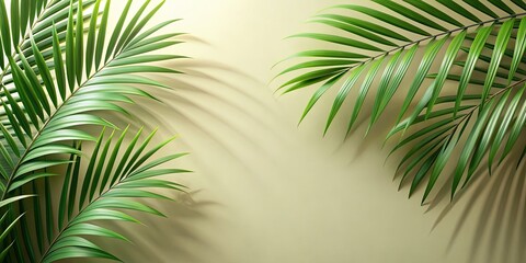 Obraz premium Background wall with soft palm leaf shadows for highlighting products in a spring/summer theme , Ivory