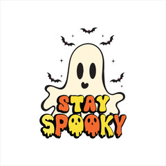 Stay Spooky Pumpkin, Halloween shirt design vector, Halloween illustration, Retro Halloween, Quotes Halloween Typography T-shirt Design