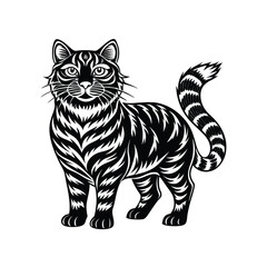 Siberian Tiger Cat Silhouette Vector