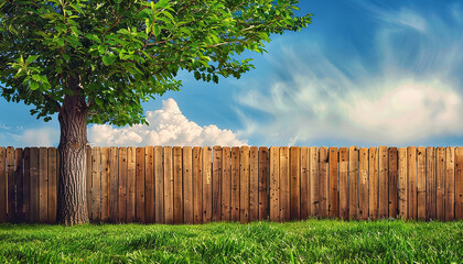 Fototapeta premium wooden fence and green grass