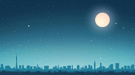 ban skyline at night, minimal grain, simple modern clean background, flat design illustration