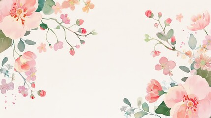 Blank flower frame, modern simple background, watercolor style