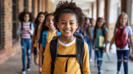 View of young students attending school