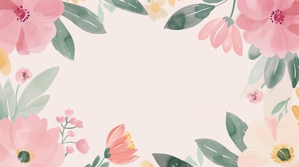 Blank flower frame, simple modern background, watercolor style