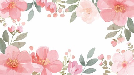 Blank flower frame, simple modern background, watercolor style