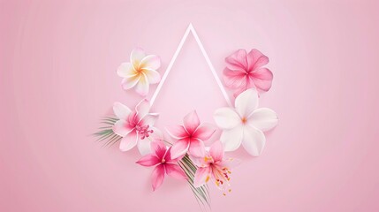 Empty triangle flower frame, minimalist clean backdrop, watercolor style