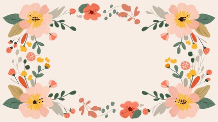 Obraz premium Empty oval flower frame, simple modern clean background, flat design illustration