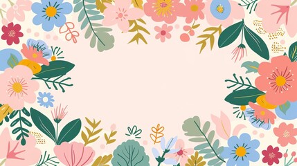 Obraz premium Empty rectangular flower frame, simple modern clean background, flat design illustration