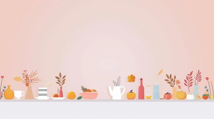 Fototapeta premium Thanksgiving dinner, simple modern clean background, flat design illustration
