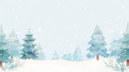Snowdusted pine trees, simple clean background, watercolor style