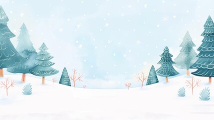 Snowdusted pine trees, simple clean background, watercolor style