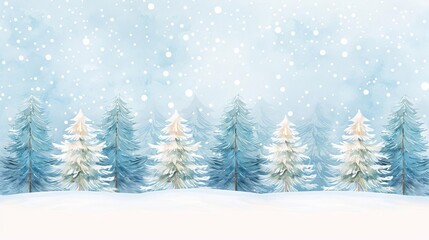 Obraz premium Snowdusted pine trees, tranquil winter scene, watercolor style