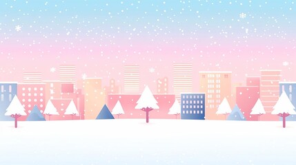 Obraz premium Snowy cityscape, simple modern clean background, flat design illustration