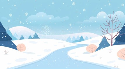 Snowy path, simple modern clean background, flat design illustration
