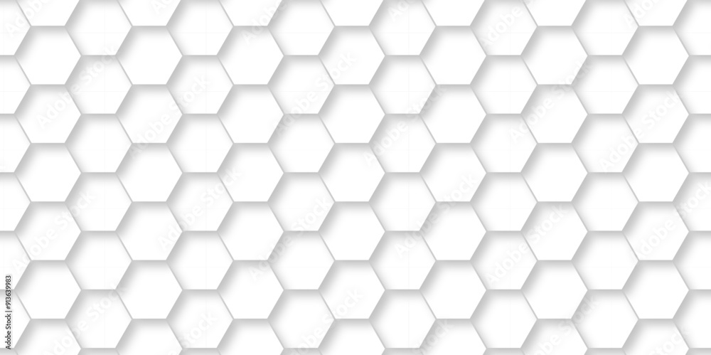 Wall mural Vector abstract hexagonal futuristic geometric backdrop White 3d embossed creative hexagon, honeycomb white hexagon concept design abstract technology background, or wallpaper.